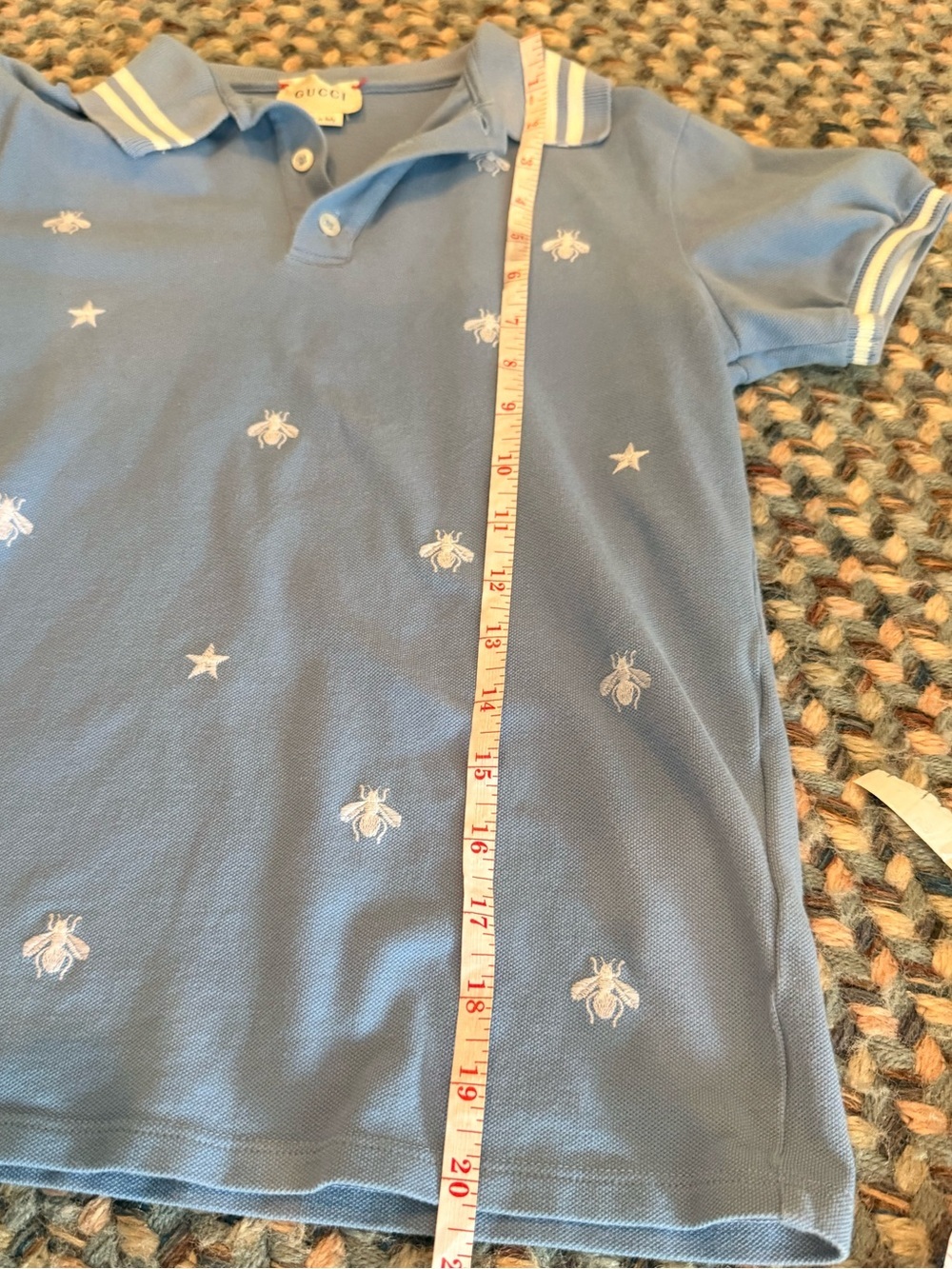 Gucci Kids Polo Bee Star Embroidered Light Blue Size 10 - Picture 9 of 9